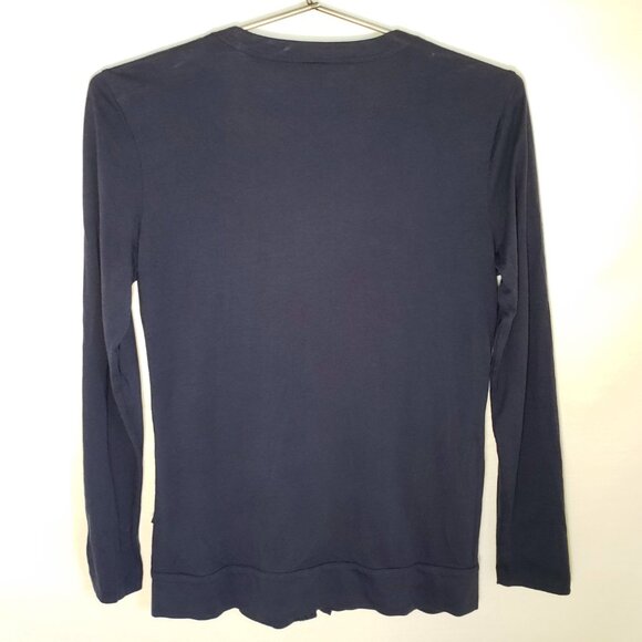 LOGO Soft Cotton Ruffle Front Cardigan Size XXS Semi Sheer Dark Romantic - Picture 2 of 6